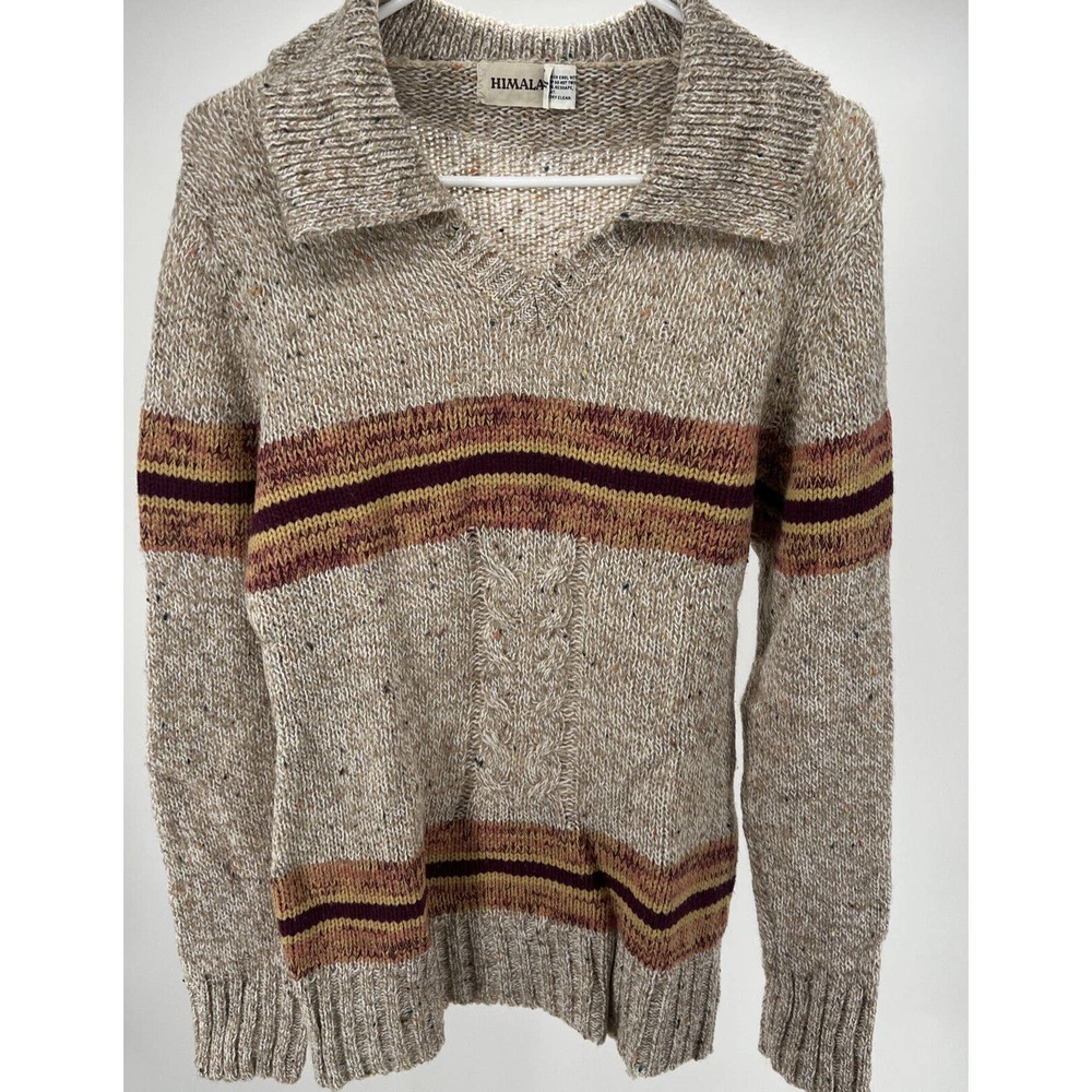 Vintage HIMALAYA Acrylic & Wool Blend Sweater V-Neck Collar Women’s Size L
